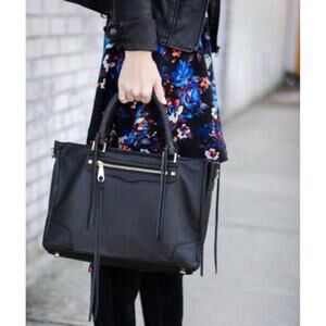 REBECCA MINKOFF Soft Black Pebbled Leather/Satchel Crossbody handbag with Fringe